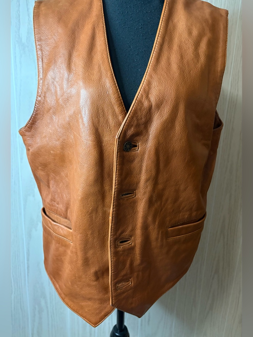 Vintage leather brown leather heavyweight vest size large